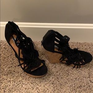 Worn once - fringe wedges